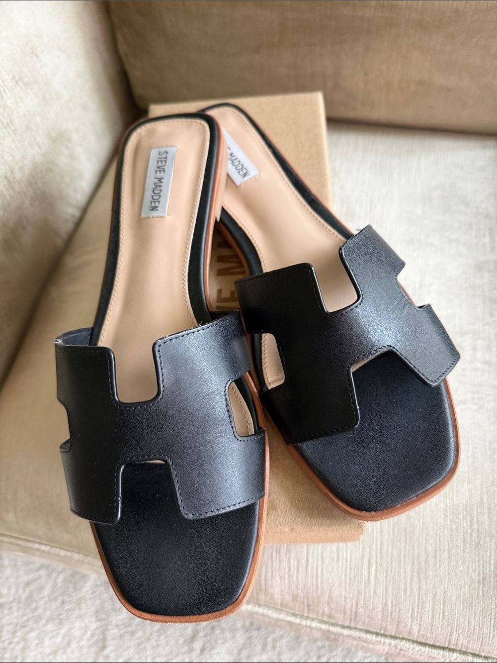 Steve Madden Black Leather Slide Mules